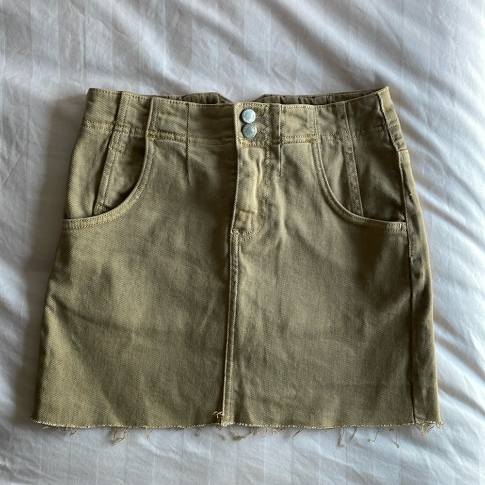 Free People Tan Denim Mini Skirt
